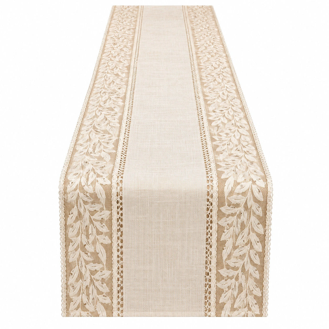 Camino de Mesa Decorativo con Encaje Beige 180x40cm