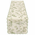 Camino de Mesa Bordado de Hojas Verde y Beige
