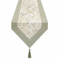 Camino de Mesa Floral con Flecos Verde Claro y Blanco 180x35 cm
