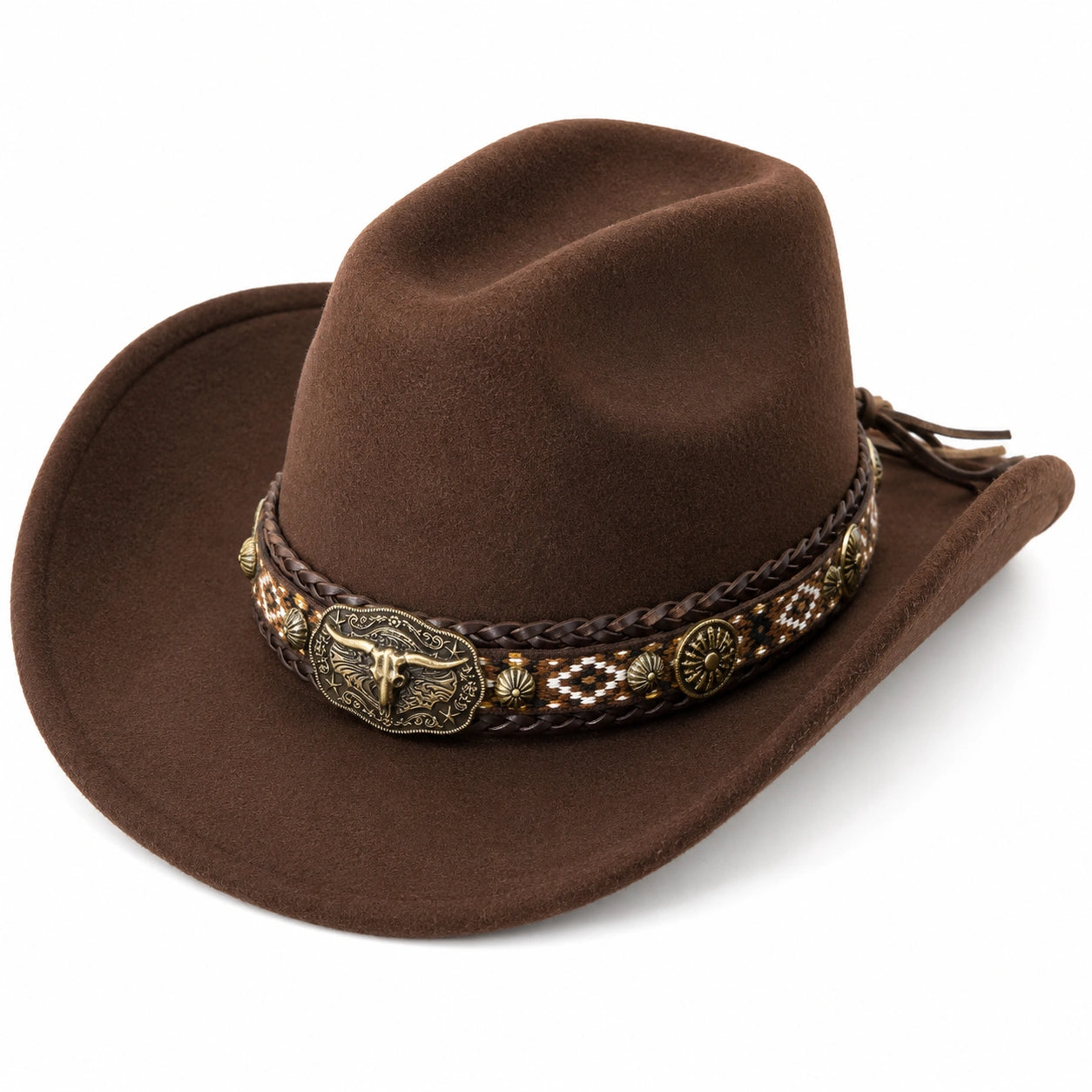 Sombrero Vaquero Clásico Marrón con Detalles Metálicos