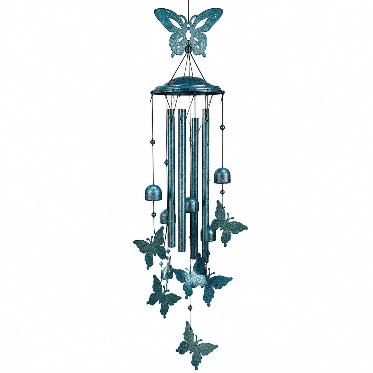 Campana de viento con mariposas azul para exteriores