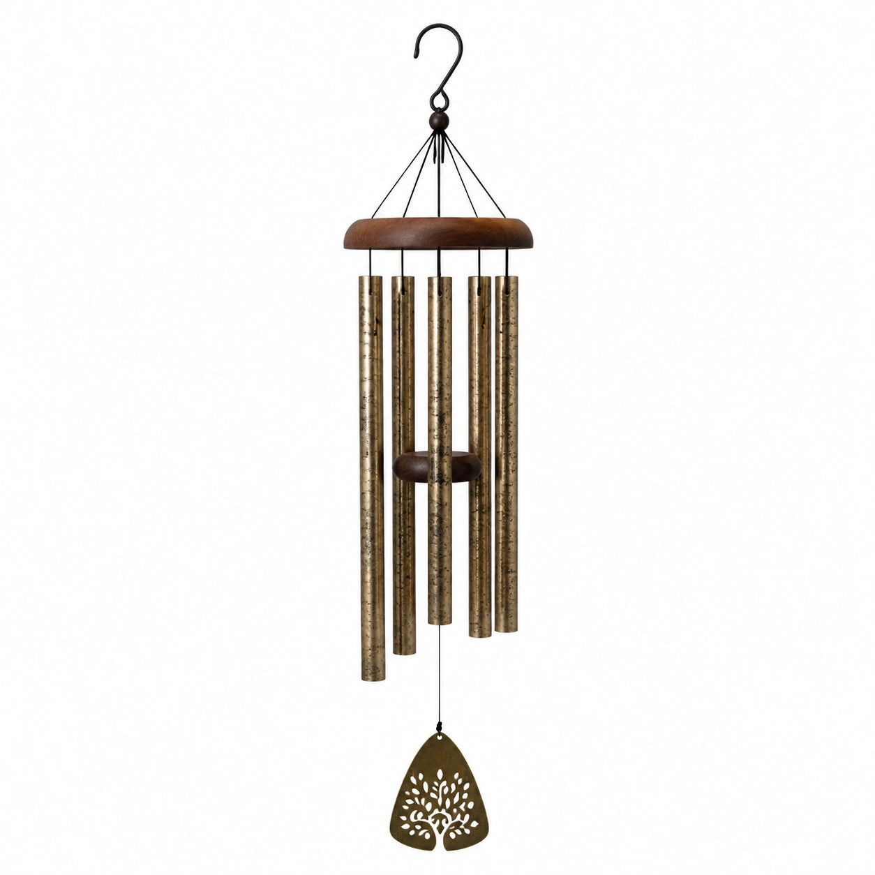 Campanilla de Viento Dorado y Madera para Jardines
