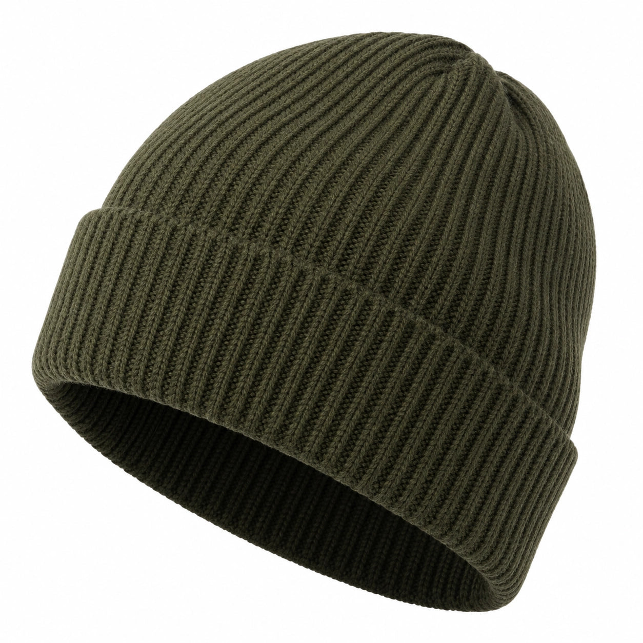 Gorro Unisex de Punto Acanalado Verde Oscuro