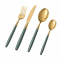 Set de Cubiertos Dorado y Verde 4 Piezas Acero Inoxidable