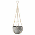 Macetero Colgante Beige y Gris con Cuerda de Macramé