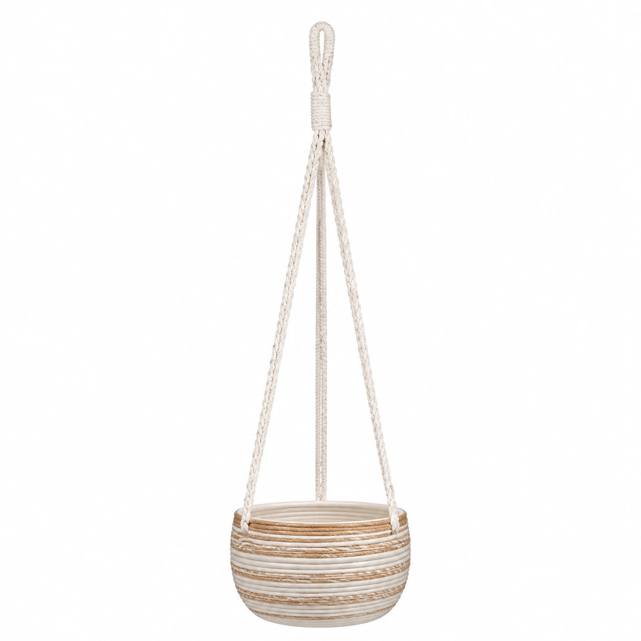 Macetero Colgante Beige/Blanco con Cuerda Decorativa