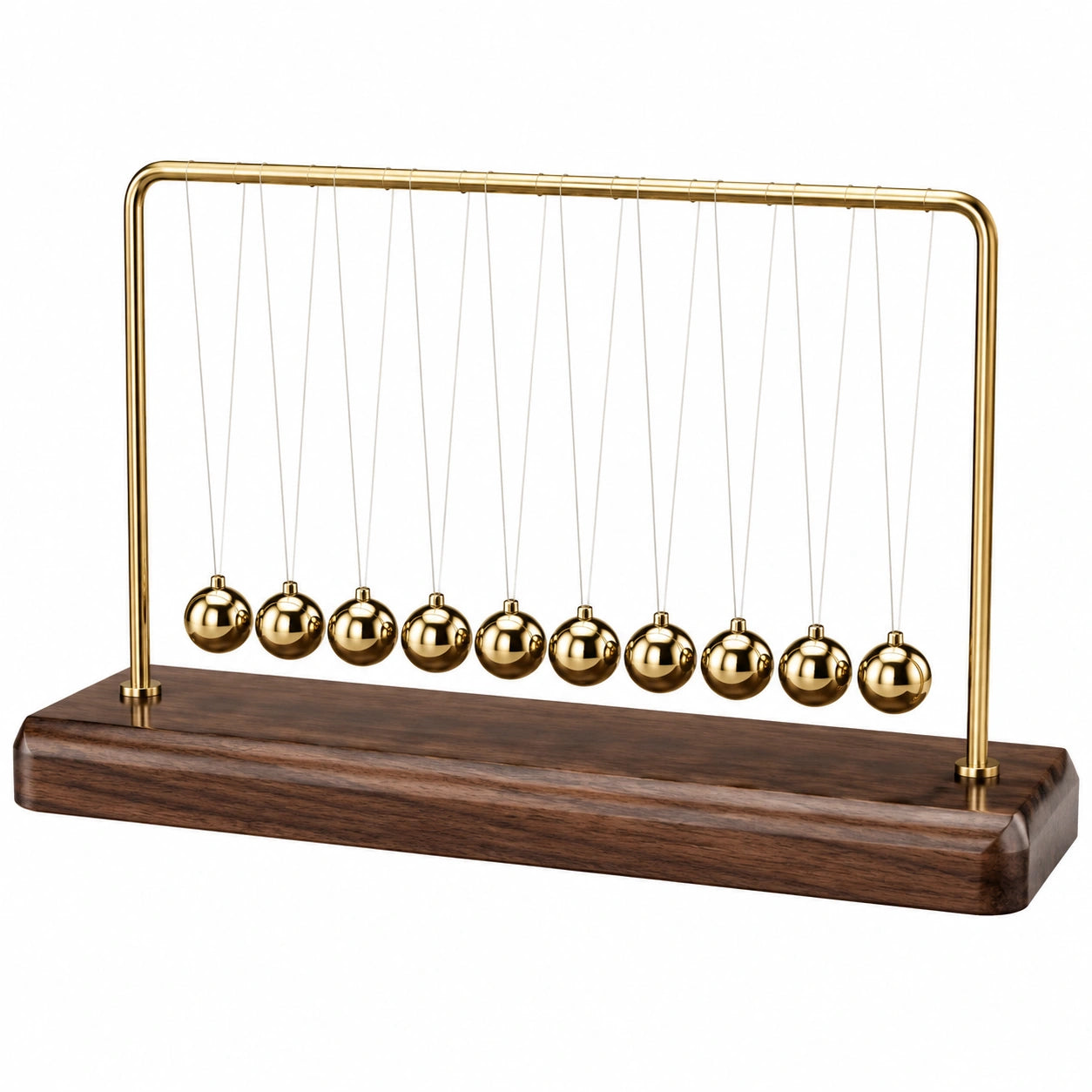 Péndulo de Newton con 9 Esferas Doradas y Base de Madera