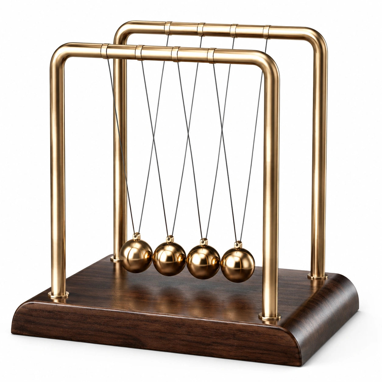 Péndulo de Bolas de Newton Dorado con Base de Madera