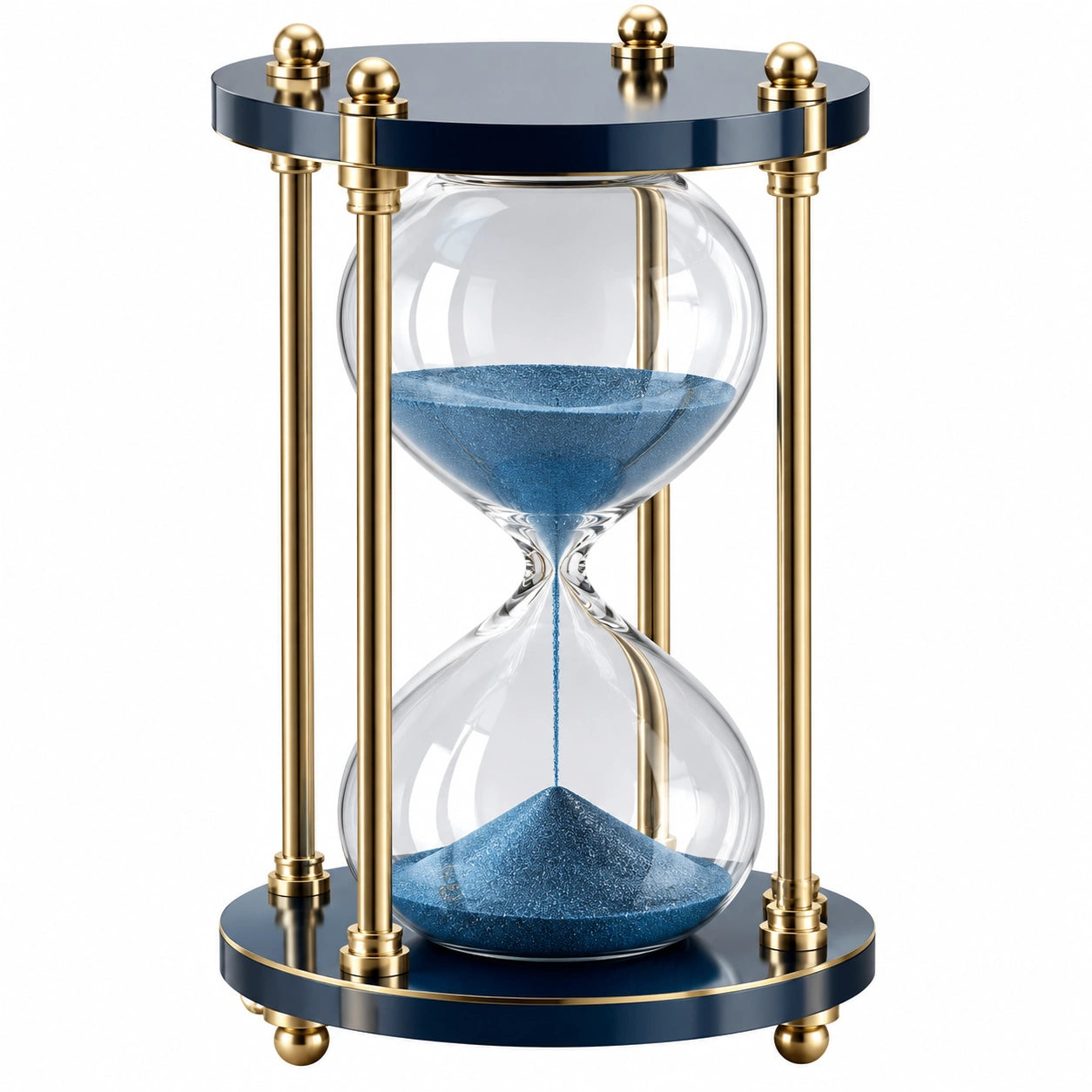 Reloj de Arena Azul con Soporte Dorado Decorativo