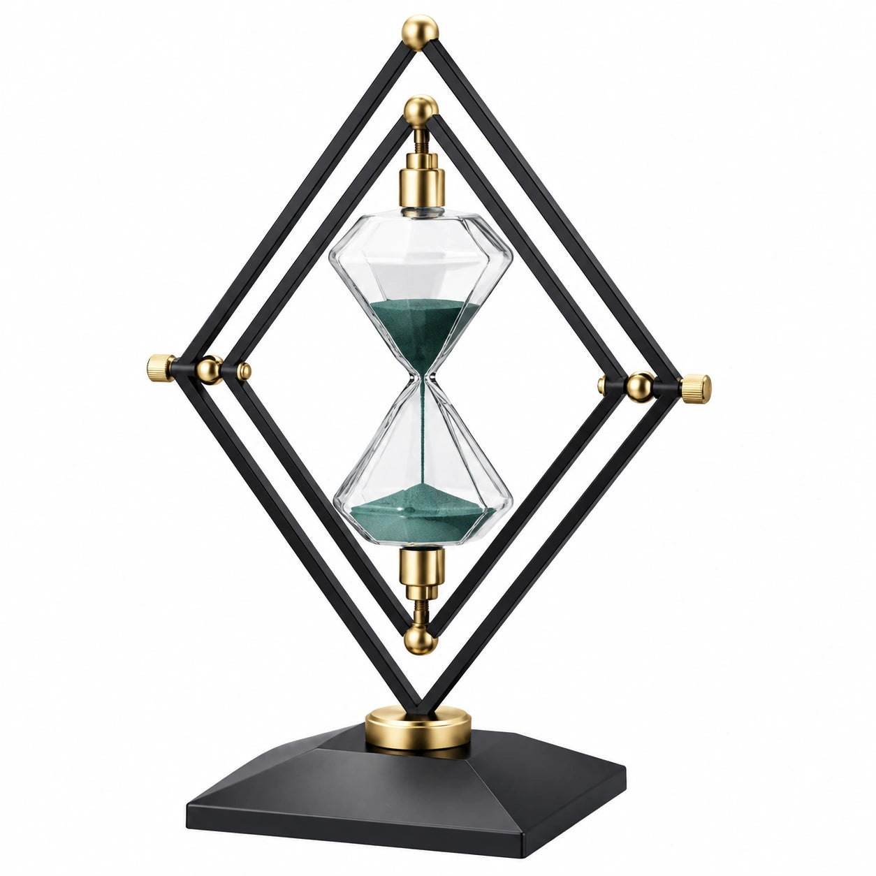 Reloj de Arena Decorativo Negro y Dorado con Arena Verde